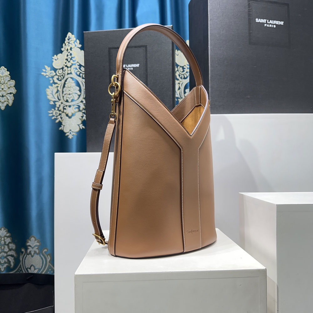 YSL Y Top-Handle Bucket In Leather in Brown 840891 AAT71 6359: Image 2