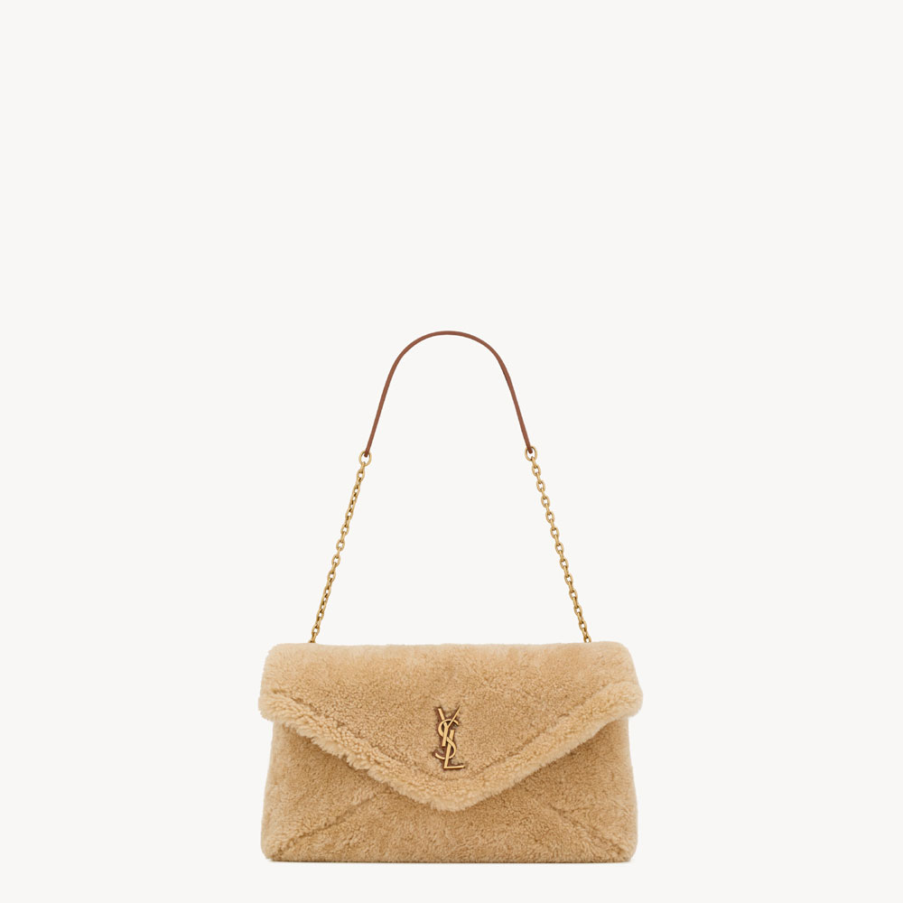 YSL Cassandre Large Pouch On Chain In Shearling In Beige 853611 0T84W 9210: Image 1