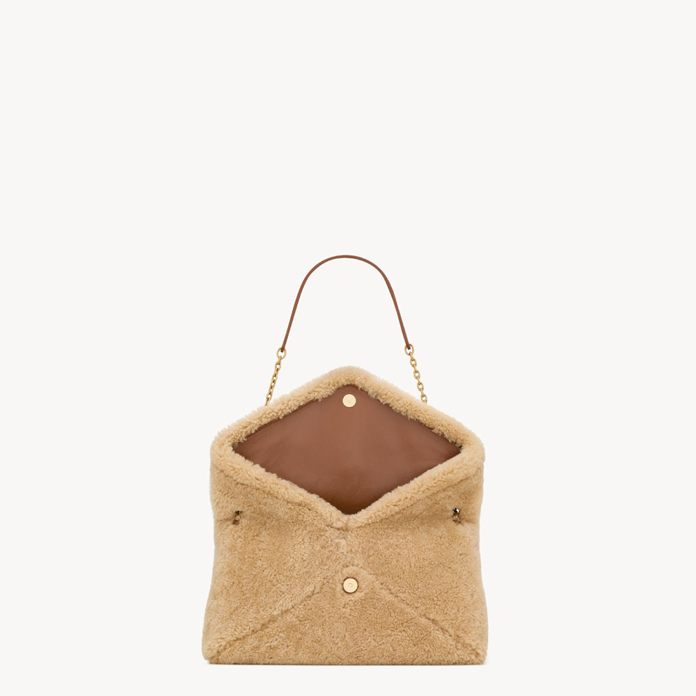 YSL Cassandre Large Pouch On Chain In Shearling In Beige 853611 0T84W 9210: Image 4