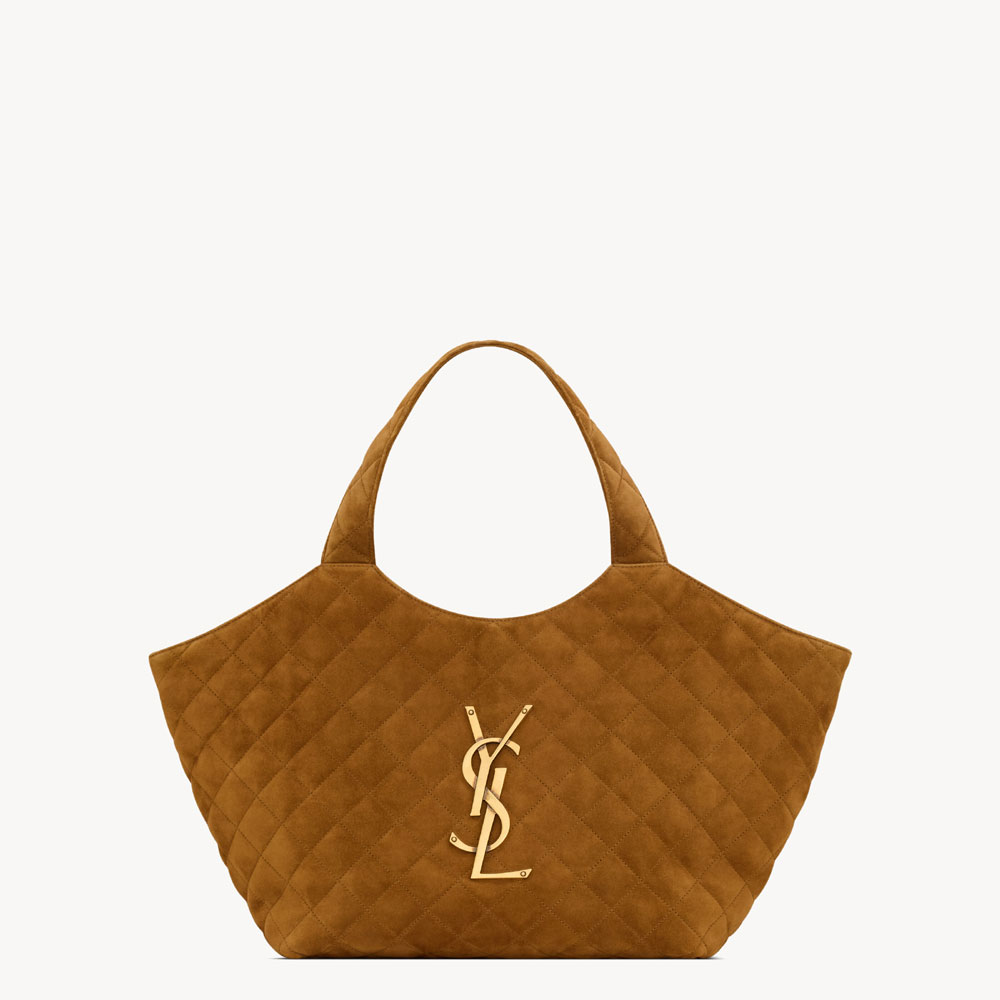 YSL Icare Medium In Quilted Suede In Brown 858191 AAF9P 2916: Image 1