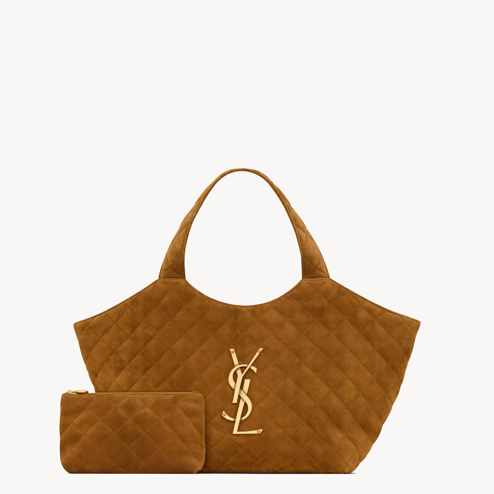 YSL Icare Medium In Quilted Suede In Brown 858191 AAF9P 2916: Image 3
