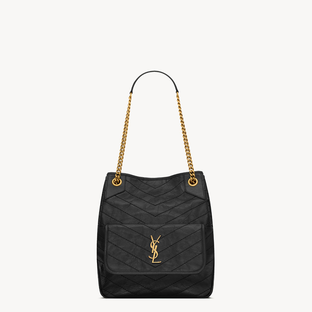 YSL Niki Small Shopping In Vintage Leather In Black 862295 0EN07 1000: Image 1