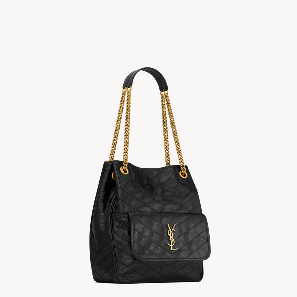 YSL Niki Small Shopping In Vintage Leather In Black 862295 0EN07 1000: Image 4