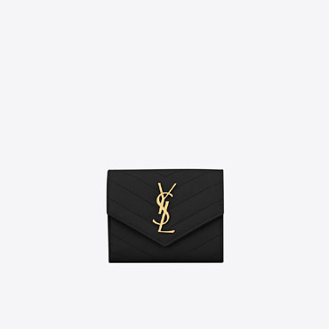 YSL Cassandre Matelasse Compact Tri Fold Wallet Grain De 403943 BOW01 1000