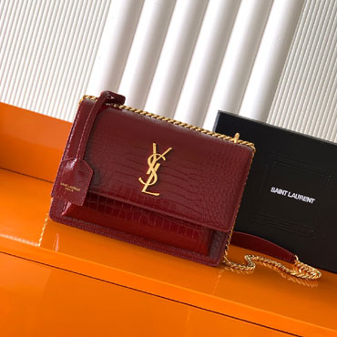 YSL Sunset Medium In Crocodile-Embossed Leather In Bordeaux 442906 DND0J 6147