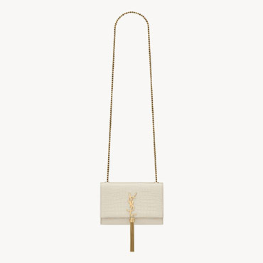 YSL Kate Small Tassel In Crocodile-Embossed Leather In White 474366 DND0J 9207