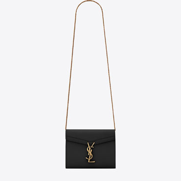 YSL Cassandra Chain Wallet In Grain De Poudre Leather 635023 BOWAW 1000