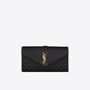 YSL Envelope Large Flap Wallet In Grain De Poudre Leather 681276 BOW91 1000