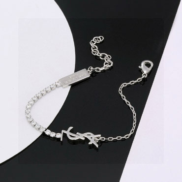 YSL Cassandre Charm Bracelet Rhinestone In Silver 712345 Y1526 8162