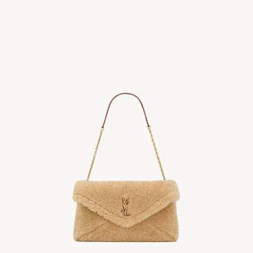YSL Cassandre Large Pouch On Chain In Shearling In Beige 853611 0T84W 9210
