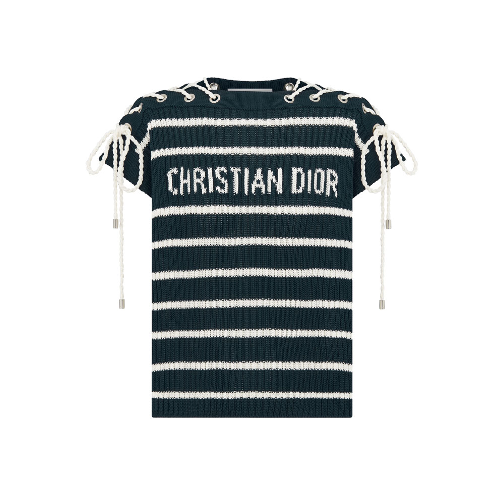 Dioriviera Sweater Laced Cap Sleeves in Navy Blue 544S48A7042 X5883: Image 1