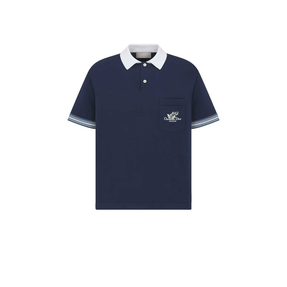 Dior Couture Lily Valley Polo Shirt in Blue 593M810A7024 C580: Image 1