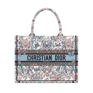 Medium Dior Book Tote in White Blue M1296ZEEV M933