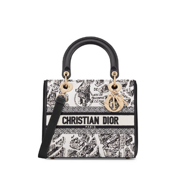 Dior Medium Lady D-Lite Bag in White Black M1380OETJ M081