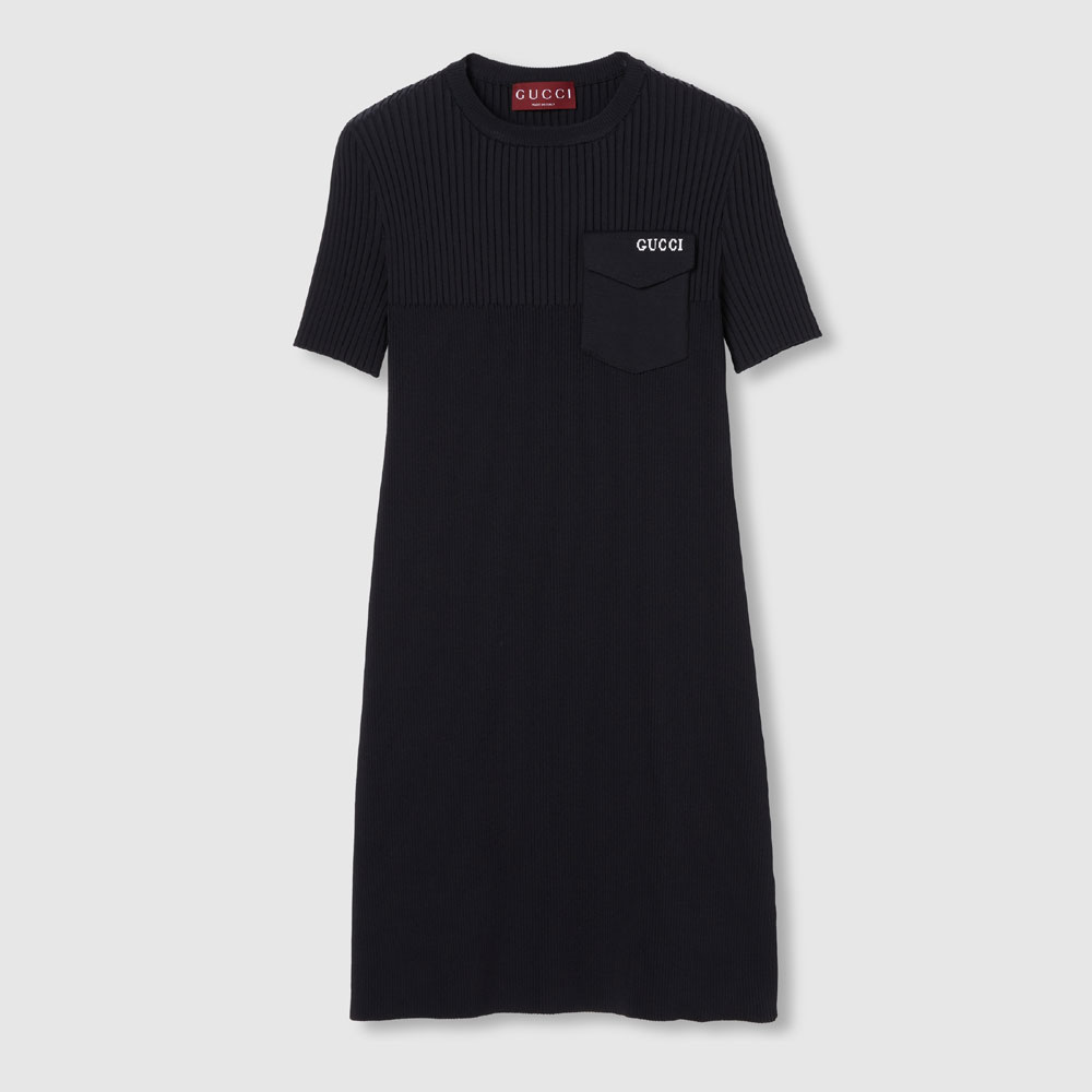 Gucci Rib fabric dress with intarsia in black 828139 XKEV2 1070: Image 1