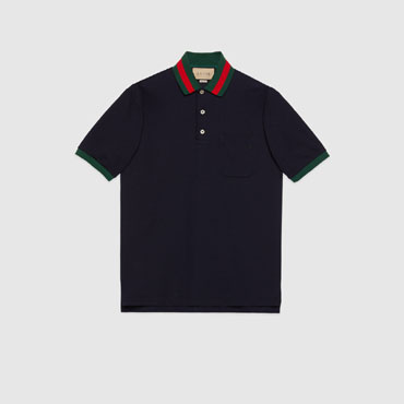 Gucci Cotton piquet polo with Web collar in navy 701735 XJELJ 4437