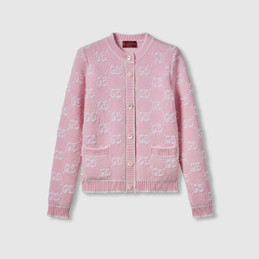 Gucci GG wool boucle jacquard cardigan in light pink 713300 XKELE 6011