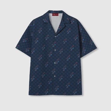 Gucci Printed cotton ripstop shirt in blue 794907 Z7ALJ 4023