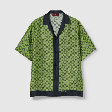 Gucci Printed silk shirt in green dark blue 794907 ZASG3 4946