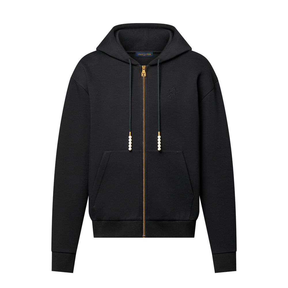 Louis Vuitton Embroidered Zipped Jersey Hoodie in Black 1AGILP: Image 1