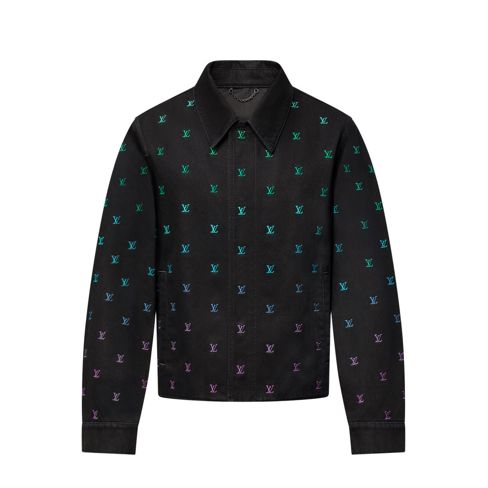 Louis Vuitton Blason Gradient Embroidered Denim Coach Jacket in Black 1AGTEF: Image 1