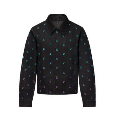 Louis Vuitton Blason Gradient Embroidered Denim Coach Jacket in Black 1AGTEF