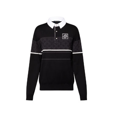 Louis Vuitton Monogram Jacquard Long-Sleeved Polo Shirt in Black 1AGTMB